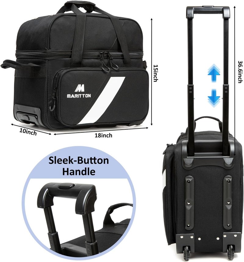 MARITTON Bowling Bag with Wheels Double Roller 2 Ball Bowling Separate Shoe Compartment and Oversized Accessory Pocket, 36.6" Extendable Handle. - Image 4